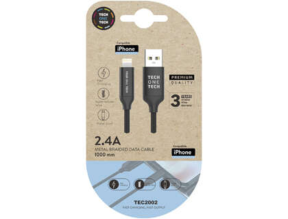 TechOneTech Cable USB-A Macho a Lightning Macho 1m - Recubierto de Nylon Trenzado