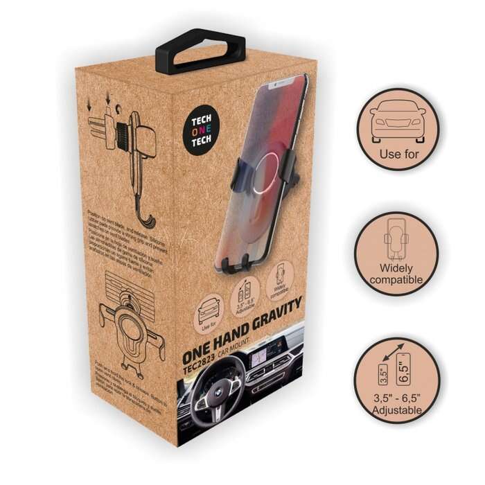 TechOneTech Soporte de Coche para Smartphones hasta 6.5" por Gravedad - Fijacion a Salida de Ventila