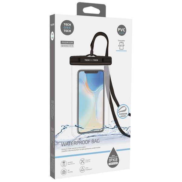 [TEC2850] TechOneTech Funda Impermeable para Smartphone hasta 7" - Con Colgante - Resistencia IPX8 - Fabricada