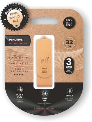 [TEC3100-32] TechOneTech ecoTech Memoria USB 2.0 32GB (Pendrive) - Fabricado con Paja de Trigo