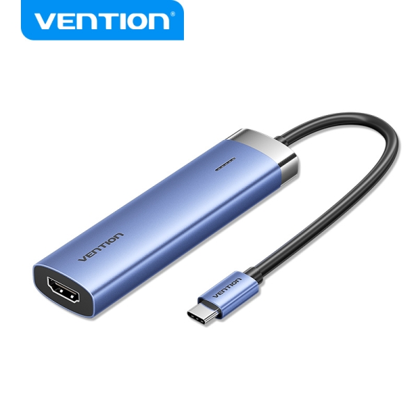 [TGESB] Vention T6E Hub USB-C 5 en 1 - Transferencia 5 Gbps - Pantalla 4K - Carga Rapida 100W - Color Azul