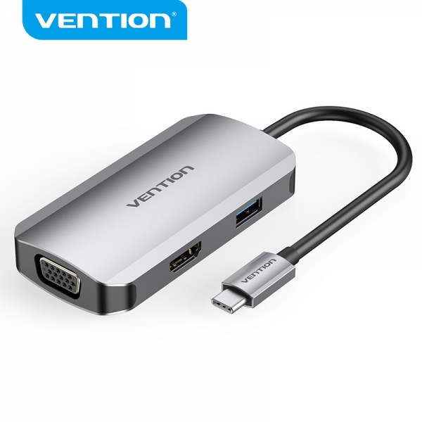 [TOAHB] Vention Docking Station 4 en 1 USB-C a HDMI/VGA/USB3.0/PD100W - 0.15m - Color Gris