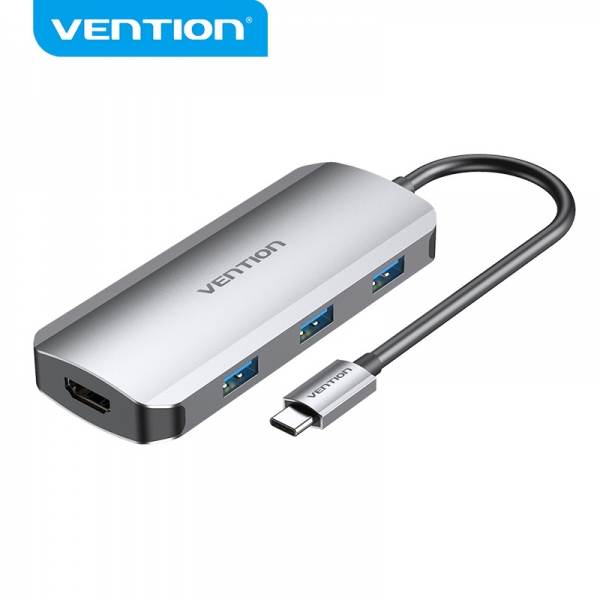 [TODHB] Vention Docking 5 en 1 USB-C a HDMI 4K/3xUSB3.0/PD100W - 0.15m - Color Gris