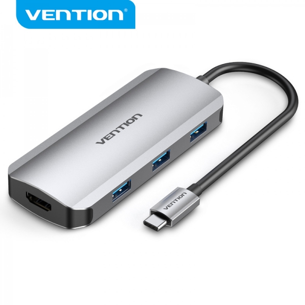 [TOFHB] Vention Docking Station 6 en 1 USB-C a HDMI 4K/3xUSB3.0/USB-C Gen1/PD100W - 0.15m - Color Gris
