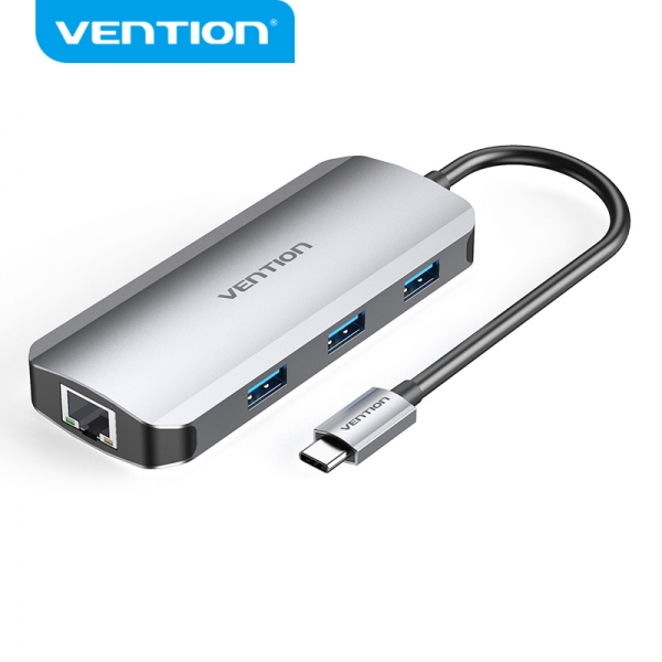 [TOHHB] Vention Docking Station 6 en 1 USB-C a HDMI 4K/3xUSB3.0/RJ45/PD100W - 0.15m - Color Gris