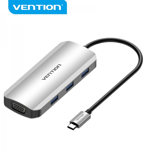 [TOIHB] Vention Docking Station 6 en 1 USB-C a HDMI/VGA/3xUSB3.0/PD100W - 0.15m - Color Gris