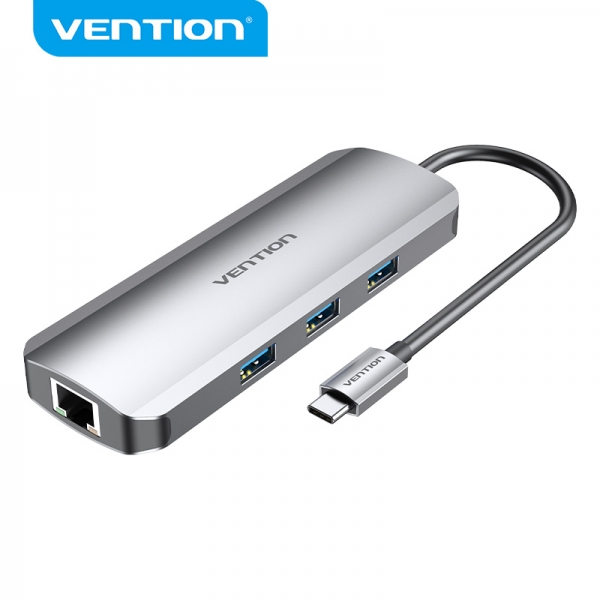[TOLHB] Vention Docking Station 9 en 1 USB-C a HDMI 4K/3xUSB3.0/RJ45/Lector SD/MicroSD/Jack Audio/PD100W - 0
