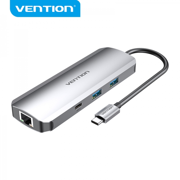 [TOMHB] Vention Docking Station 9 en 1 USB-C a HDMI 4K/2xUSB3.0/USB-C Gen1/RJ45/Lector TF/SD/Jack Audio/PD10