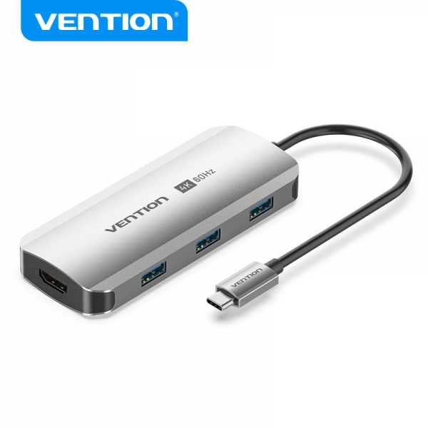 [TQDHB] Vention Docking Station 5 en 1 USB-C a HDMI/3xUSB3.0/PD - 0.15m - Aluminio Gris