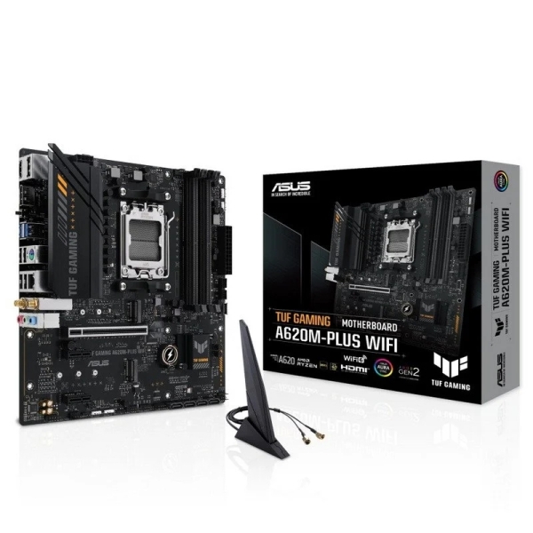 Asus TUF Gaming A620M-PLUS WIFI Placa Base AM5 - WiFi, Bluetooth, 4x DDR5, 2x M.2, 4x SATA III, PCIe