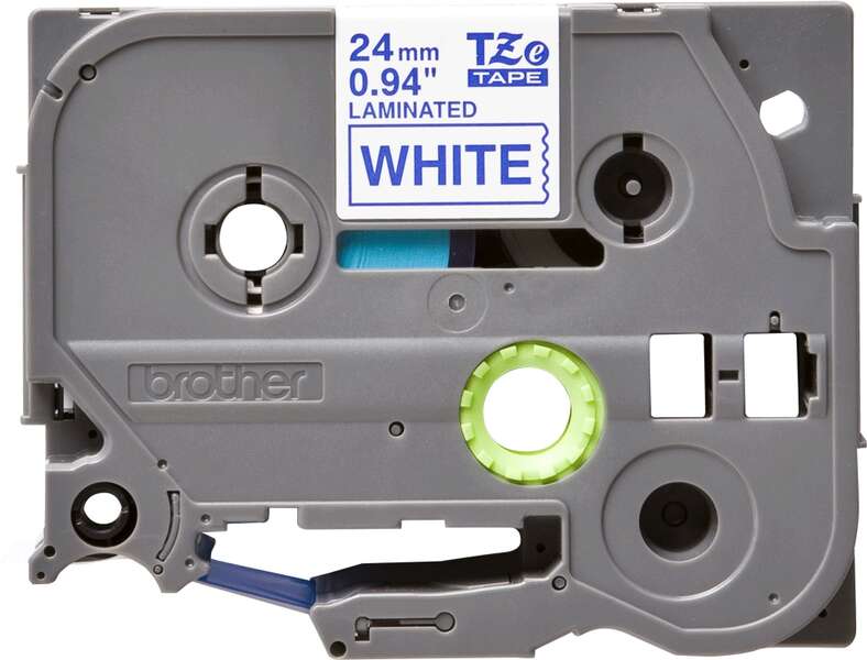 Brother TZe253 Cinta Laminada Original de Etiquetas - Texto azul sobre fondo blanco - Ancho 24mm x 8