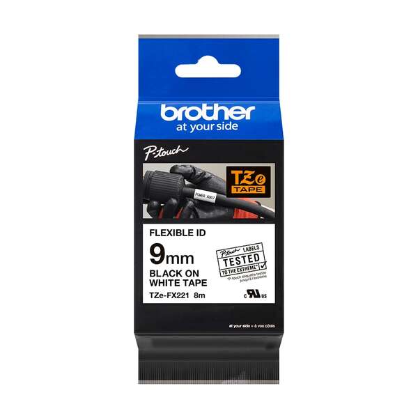 Brother TZeFX221 Cinta Laminada Flexible Original de Etiquetas - Texto negro sobre fondo blanco - An