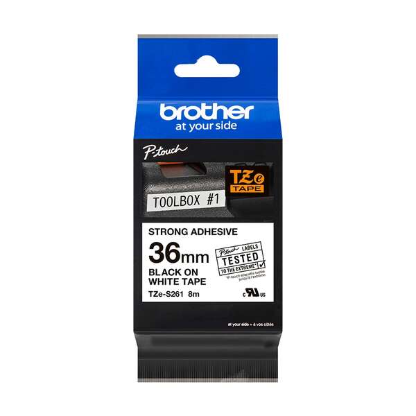 Brother TZeS261 Cinta Laminada Super Adhesiva Original de Etiquetas - Texto negro sobre fondo blanco