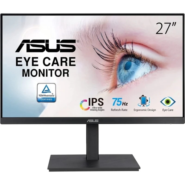 Asus Monitor 27" IPS LED FullHD 1080p 75Hz - Respuesta 5ms - Ajustable en Altura y Giratorio - Angul