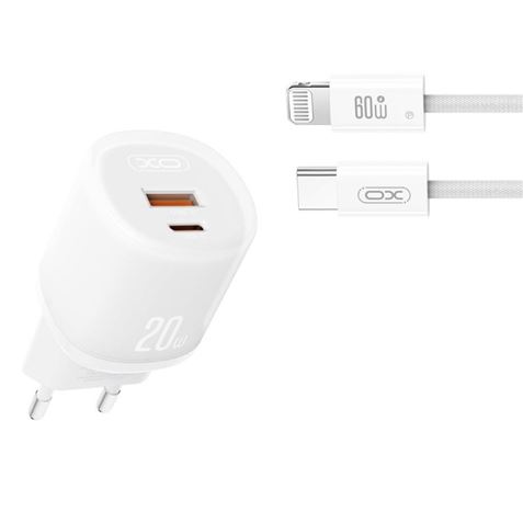 XO L144 Cargador de Corriente 20W - USB-A y USB-C - PD 3.0 - Incluye Cable USB-C a Lightning - Color