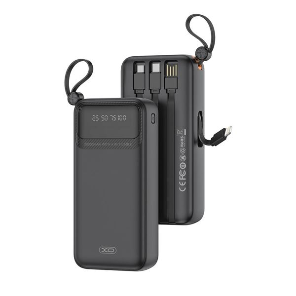 XO PR279 Powerbank 20000mAh - USB-A, USB-C, USB-Micro y Lightning - Cables Integrados - Pantalla Dig