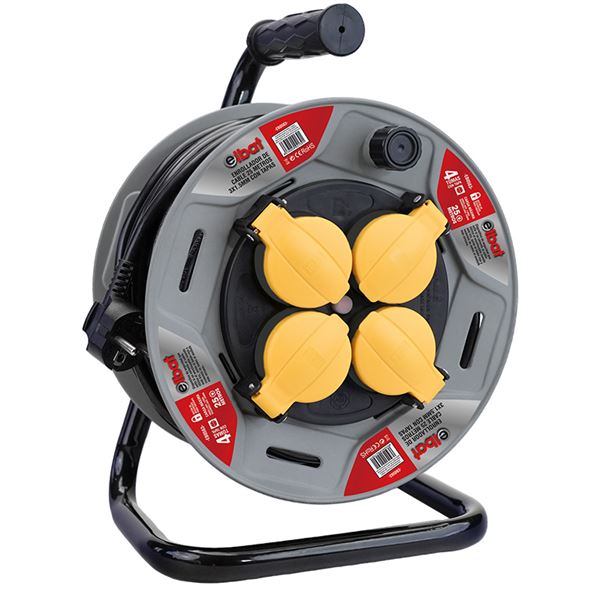 Elbat Enrollador Alargador con Proteccion Termica - 4 Shukos - Carga Maxima Enrollado 1100W, Desenro