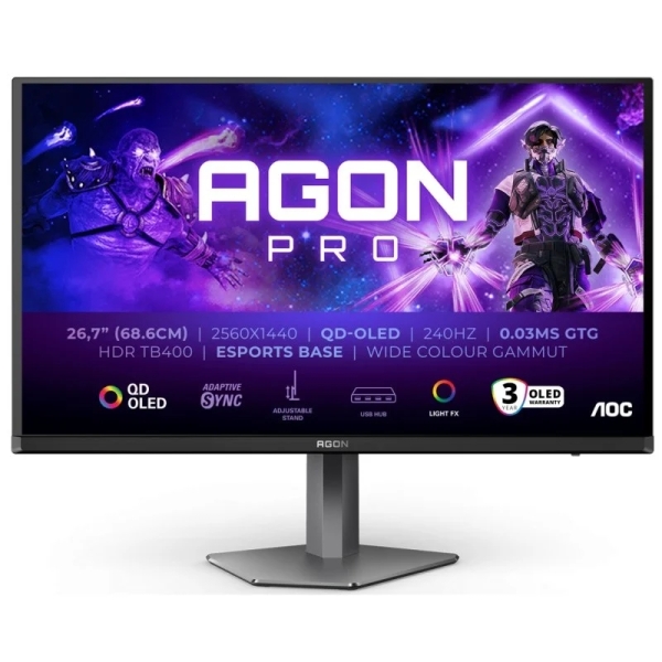 [AG276QZD2] AOC AGON PRO AG276QZD2 Monitor 26.7" QD-OLED QHD 240Hz HDR400 - Respuesta 0.03ms - Altavoces 10W - A