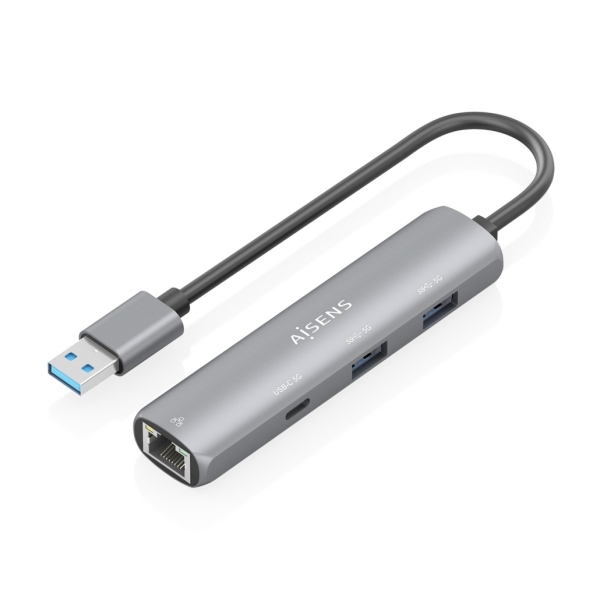 [ASUC-4P035-GR] Aisens ASUC-4P035-GR Adaptador de Red USB 3.0 a Ethernet Gigabit + Hub 1xUSB-C y 2xUSB-A 3.0 - 15cm