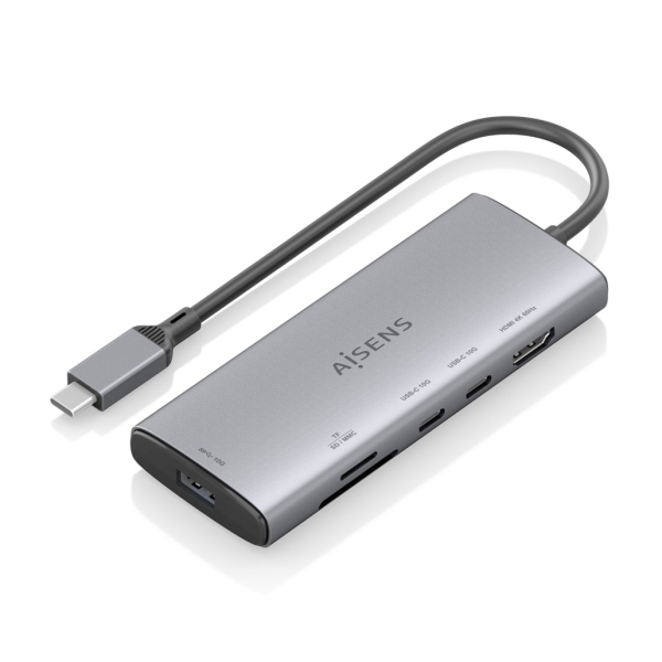 [ASUC-6P029-GR] Aisens USB-C Dock 6 en 1 - USB-C a 1xHDMI - 1xUSB-A 10G - 2xUSB-C 10G - 1xSD - 1xMicroSD - 20cm - Co