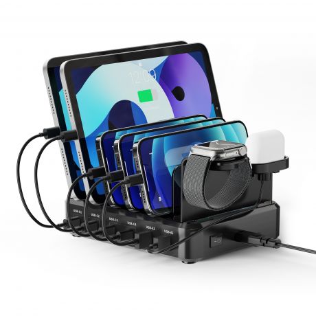 Ewent EW1335 Estacion de Carga - 2x USB-A y 4x USB-C - 130W PD3.0 - 7 Divisores Extraibles - Protecc