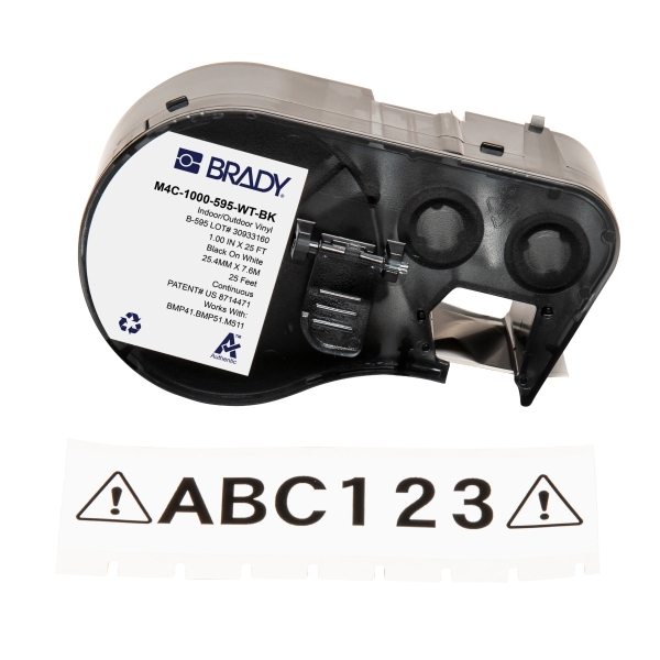 Brady M4C-1000-595-WT-BK Cinta de Etiquetas Original Vinilo - Texto Negro sobre Fondo Blanco - Ancho