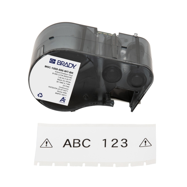 [M5C-1500-595-WT-BK] Brady M5C-1500-595-WT-BK Cinta de Etiquetas Original Vinilo - Texto Negro sobre Fondo Blanco - Ancho