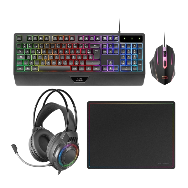 [MCP124PROES] Mars Gaming MCP124PRO Combo Pack Gaming 4en1 - Teclado Hibrido H-Mech - Disposicion QWERTY ES - Rato