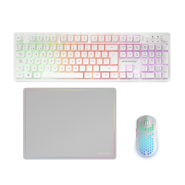 Mars Gaming MCPWX Combo Pack Gaming 3en1 - Teclado Hibrido H-Mech - Disposicion QWERTY ES - Raton 32