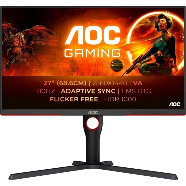 [Q27G3XMN/BK] AOC G3 Monitor 27" Mini LED VA QHD HDR1000 180Hz - Respuesta 1ms - Ajustable en Altura, Giratorio e