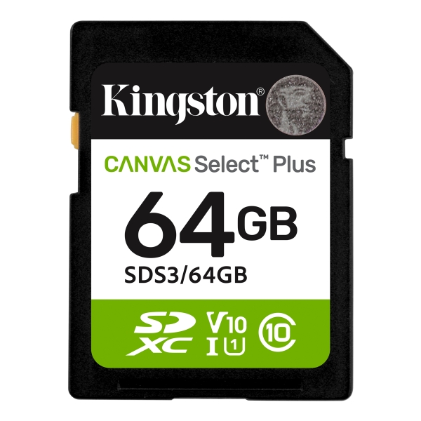[SDS3/64GB] Kingston Tarjeta SDXC 64GB UHS-I Clase 10 100MB/s Canvas Select Plus