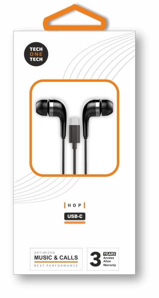 TechOneTech ear Tech Hop Auriculares Intraurales USB-C - Microfono Integrado - Cable de 1.20m - Negr