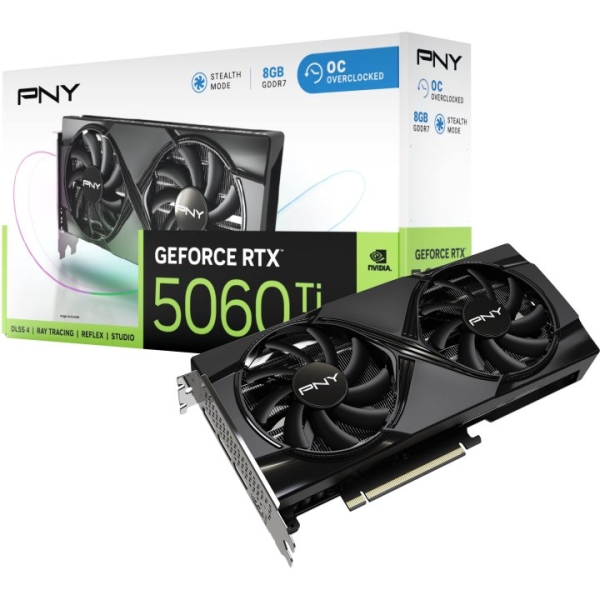 [VCG50608DFXPB1-O] PNY GeForce RTX 5060 OC Tarjeta Grafica 8GB GDDR7 Overclocked, Dual Fan, 1X HDMI, 3X DisplayPorts