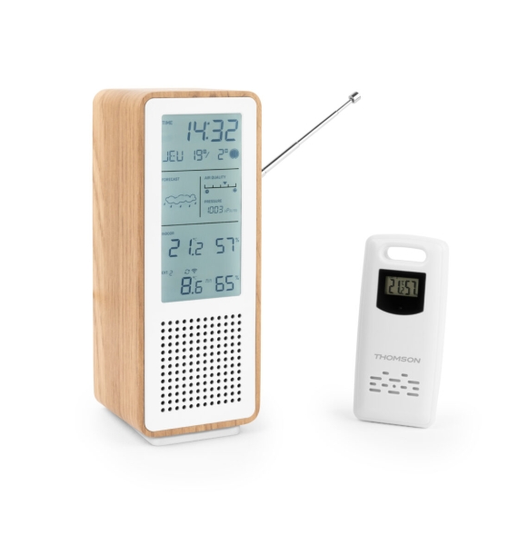 Thomson Altavoz Bluetooth con Estacion Meteorologica y Radio FM - Potencia Musical 15W - Pantalla Re